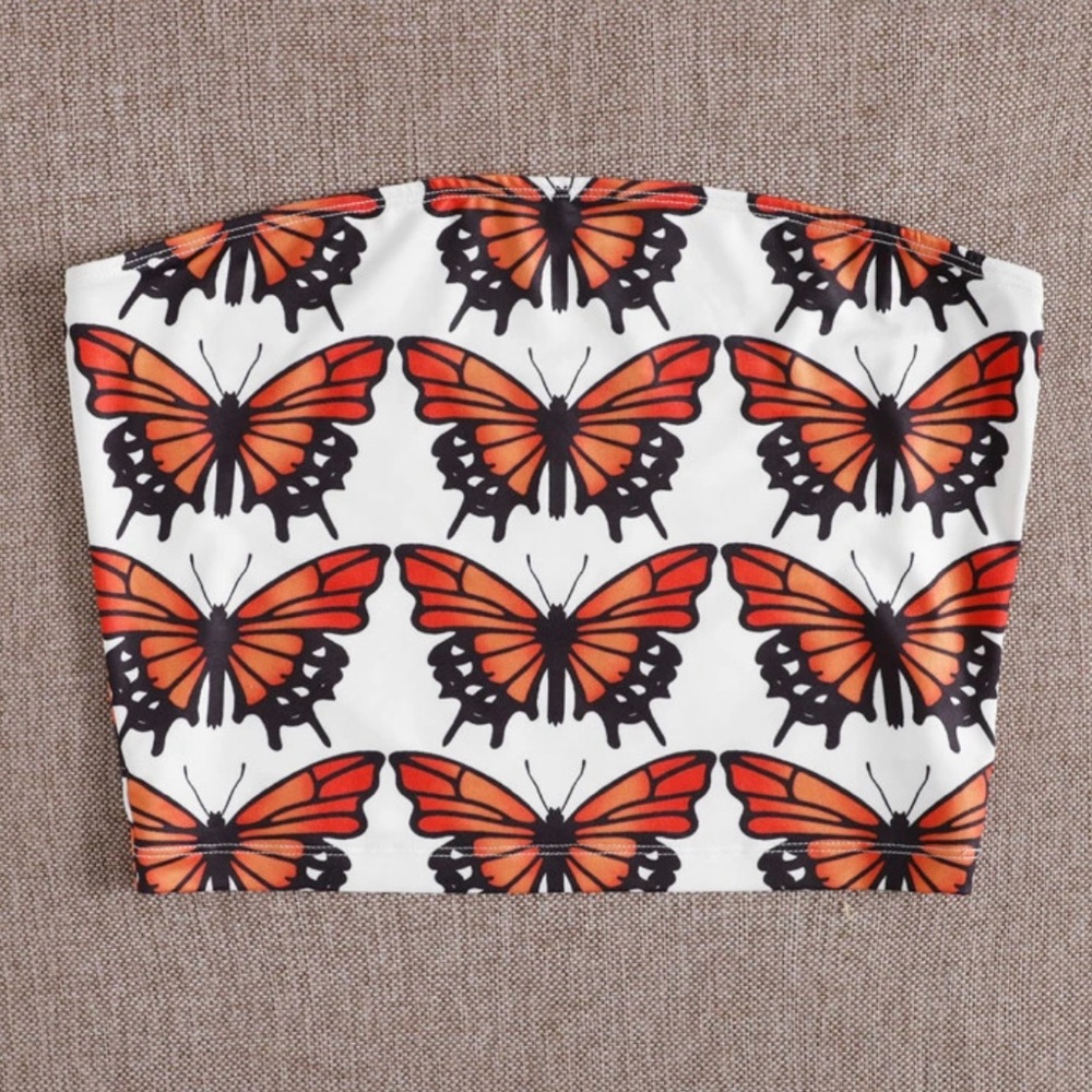 NEW! Orange Butterfly White Black Tube Crop Top🦋 - Picture 9 of 9